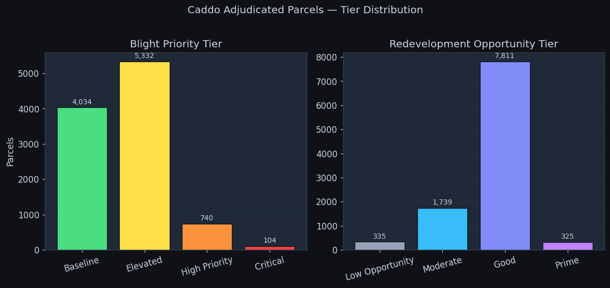 Blight priority and redevelopment opportunity tier distributions